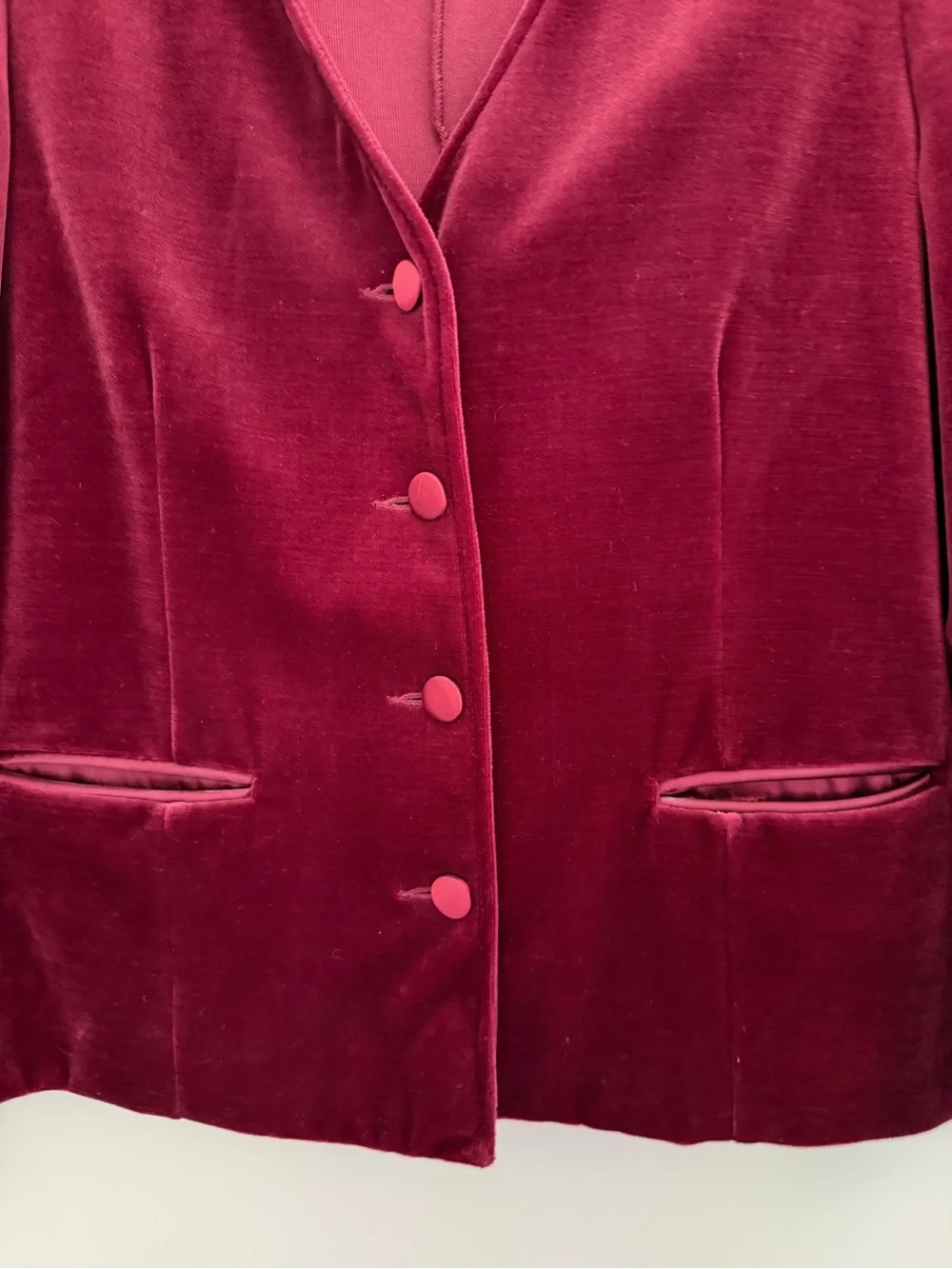 Vintage 80s Act III Burgundy Wine Velvet 4 Button Collarless Blazer Union Made